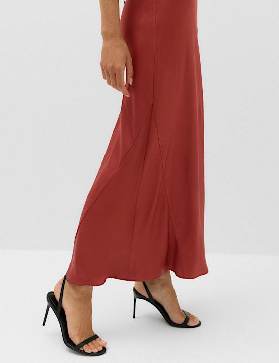 Satin Tie Detail Midi Slip Dress