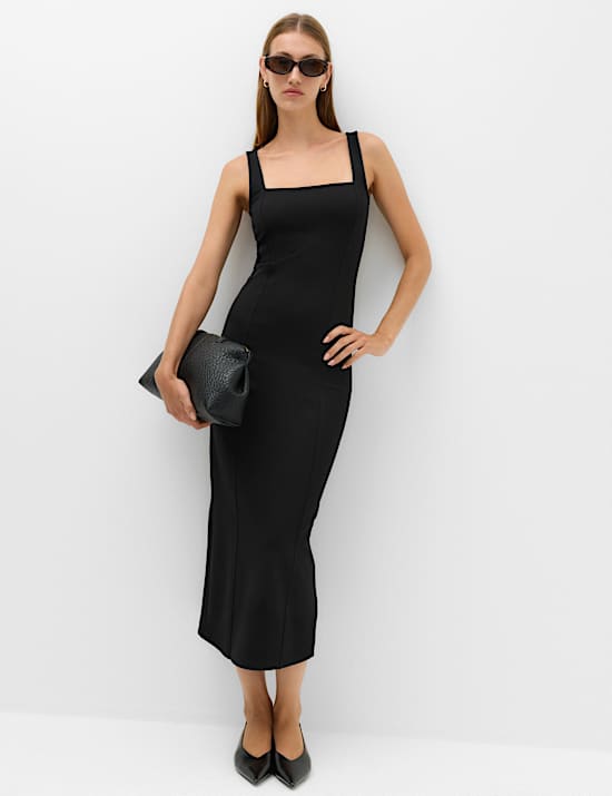 Jersey Square Neck Midi Bodycon Dress