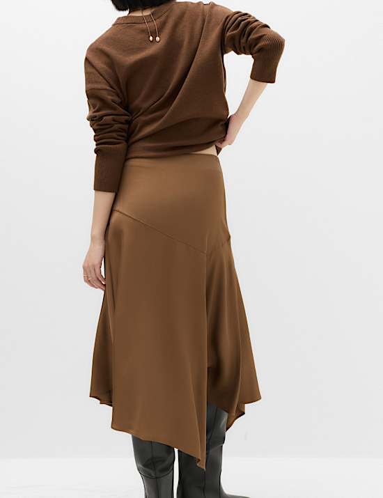 Satin Midi Asymmetric Skirt