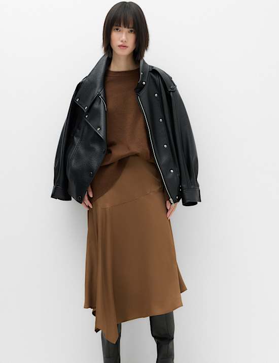 Satin Midi Asymmetric Skirt