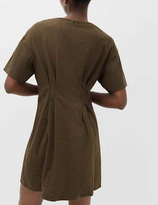 Checked Mini Waisted Dress