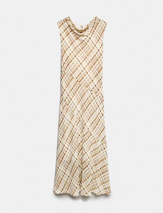 Fond de robe midi &agrave; col ch&acirc;le et carreaux