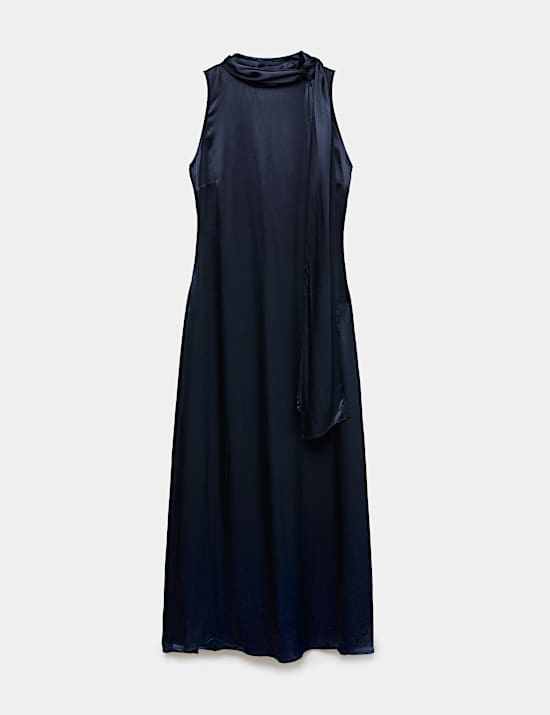 Satin Scarf Detail Satin Midaxi Column Dress