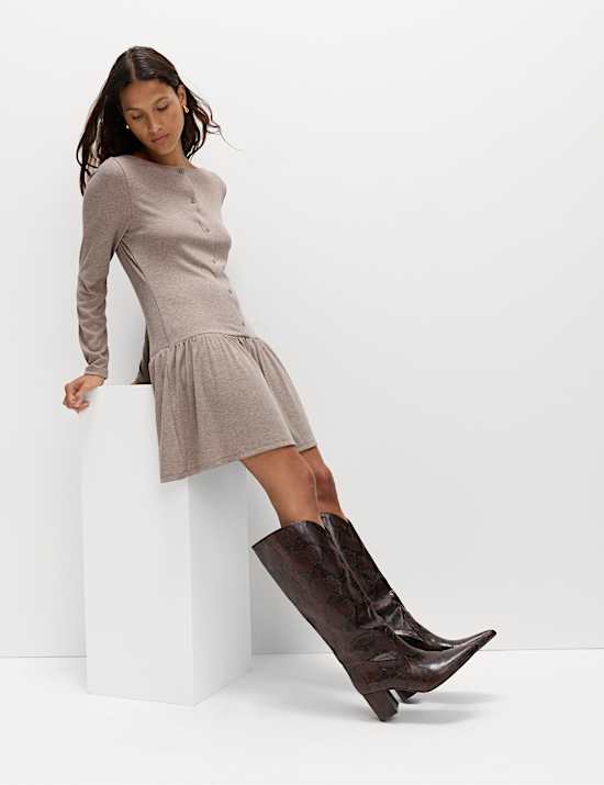 Jersey Drop Waist Mini Skater Dress