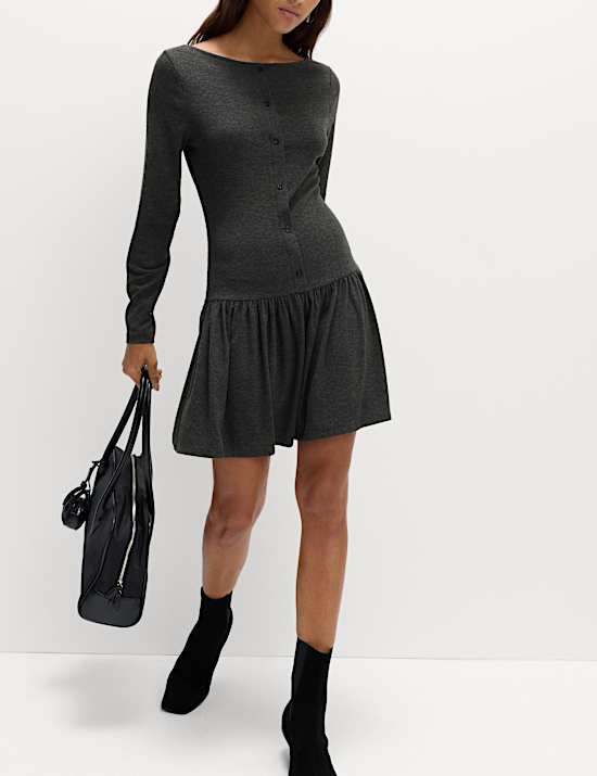 Jersey Drop Waist Mini Skater Dress