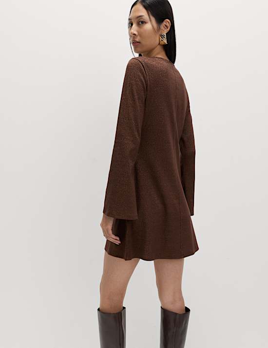 Jersey Ribbed Sparkly Mini Skater Dress