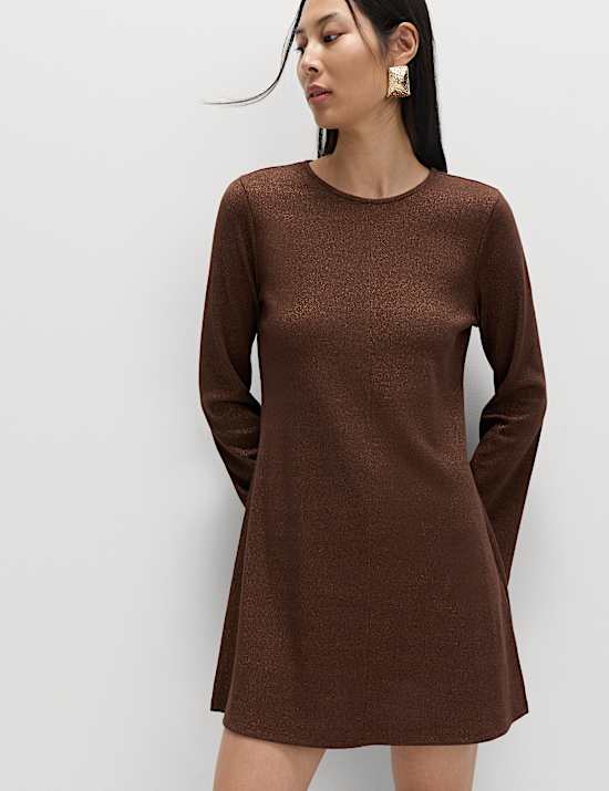 Jersey Ribbed Sparkly Mini Skater Dress