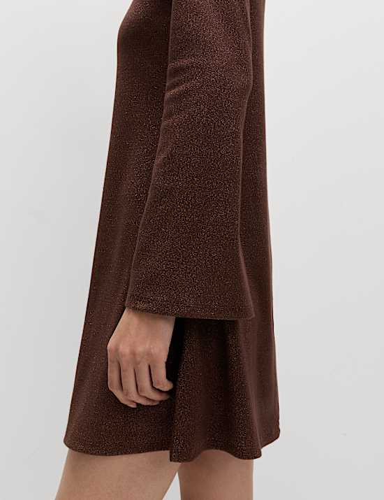 Jersey Ribbed Sparkly Mini Skater Dress