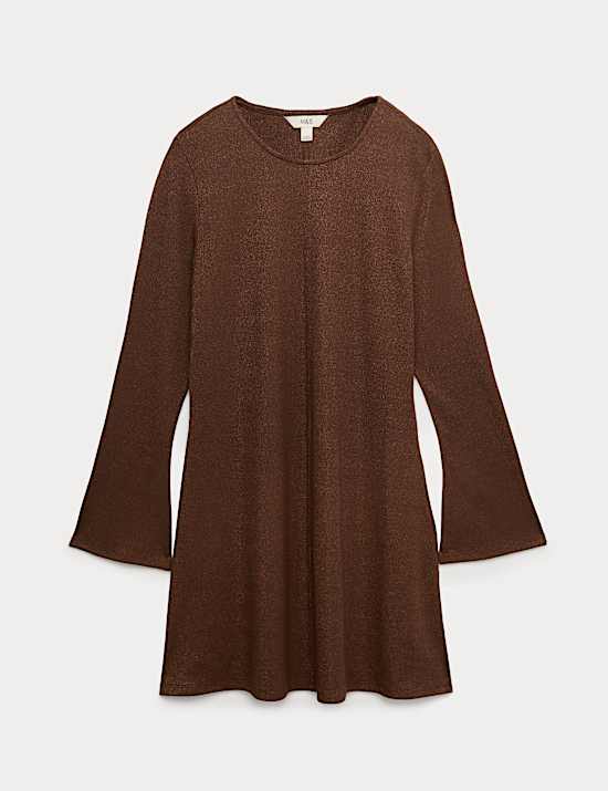 Jersey Ribbed Sparkly Mini Skater Dress