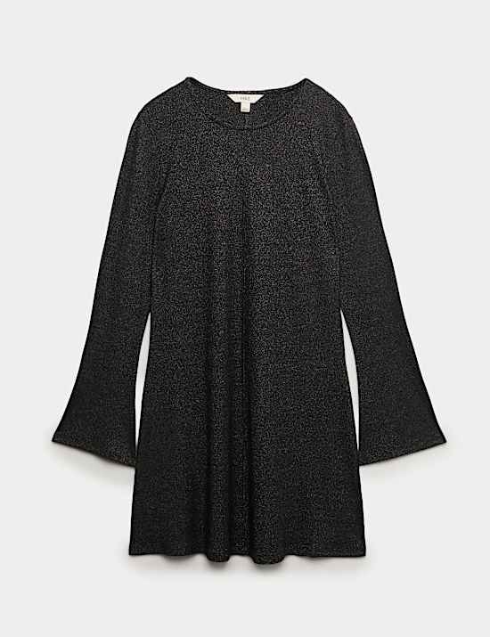 Jersey Ribbed Sparkly Mini Skater Dress