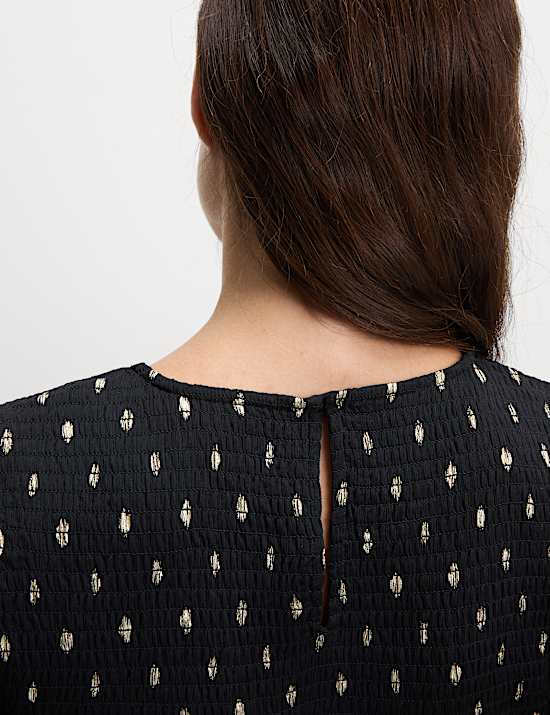 Metallic Spot Print Midi Waisted Dress