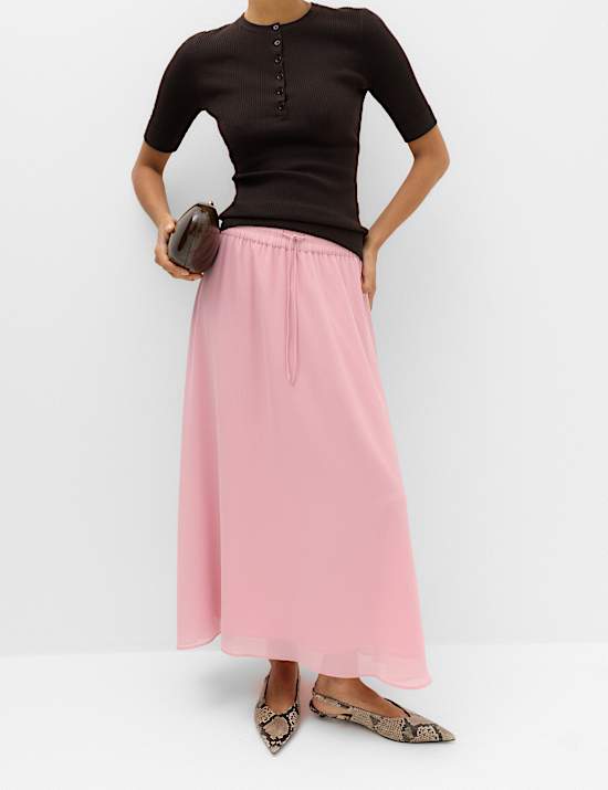 Tie Waist Midi A-Line Skirt