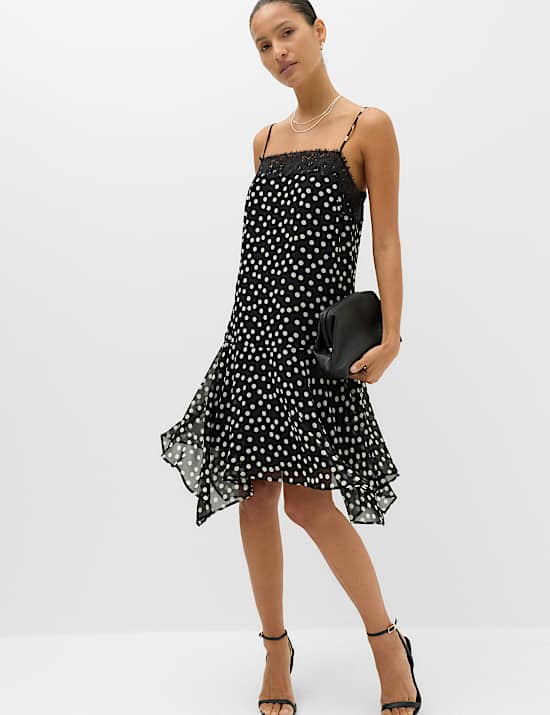Polka Dot Lace Detail Mini Slip Dress