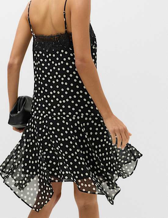 Polka Dot Lace Detail Mini Slip Dress