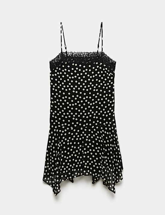 Polka Dot Lace Detail Mini Slip Dress