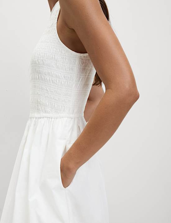 Pure Cotton Shirred Waisted Maxi Dress