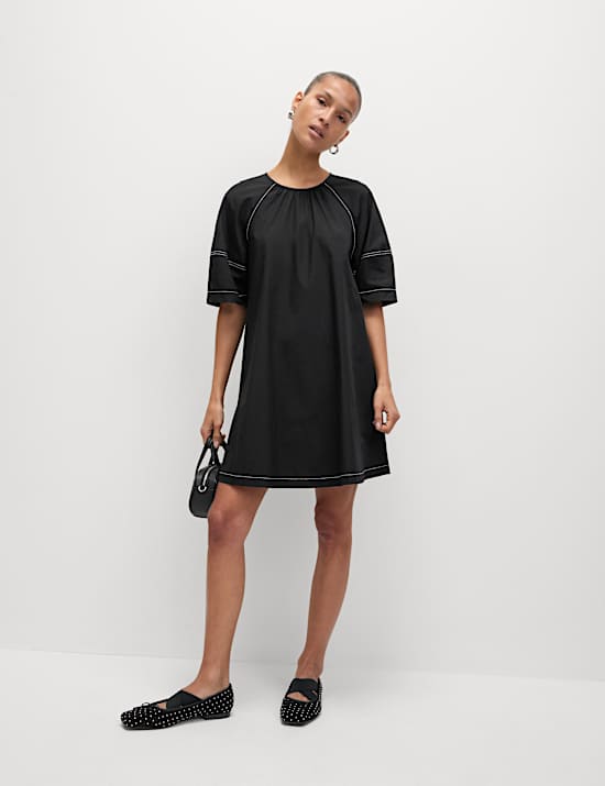 Gaun Terusan Katun Murni Mini Relaxed