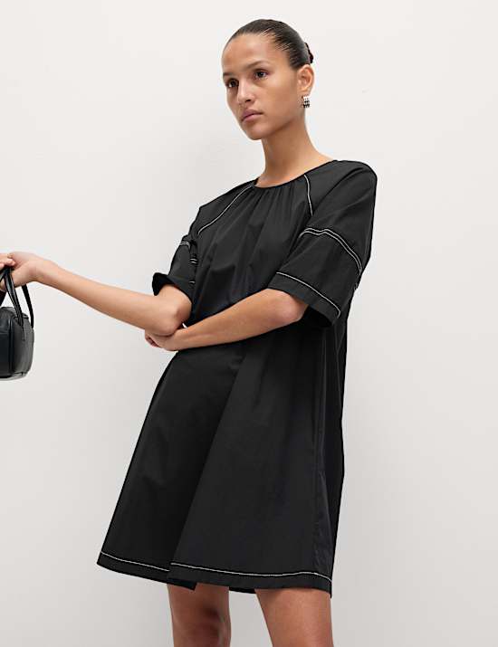 Gaun Terusan Katun Murni Mini Relaxed