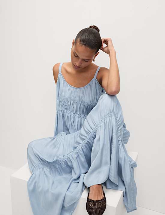 Pintuck Maxi Relaxed Tiered Cami Dress