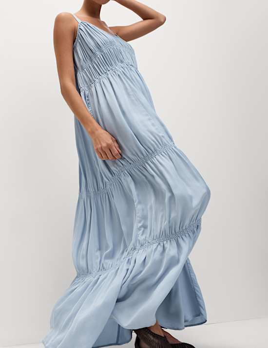 Pintuck Maxi Relaxed Tiered Cami Dress