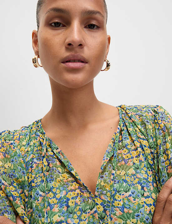 Floral V-Neck Mini Relaxed Smock Dress