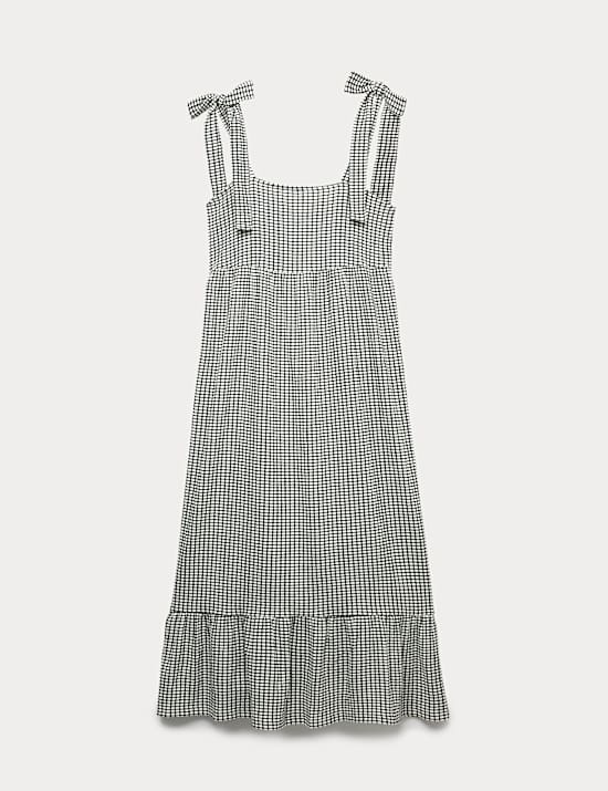 Checked Tie Detail Midi Cami Dress