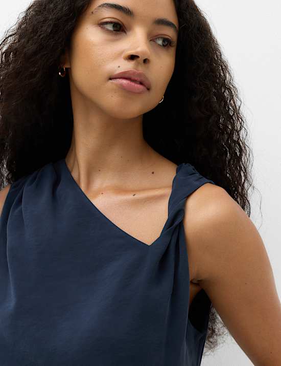Asymmetric Neck Midi Waisted Dress