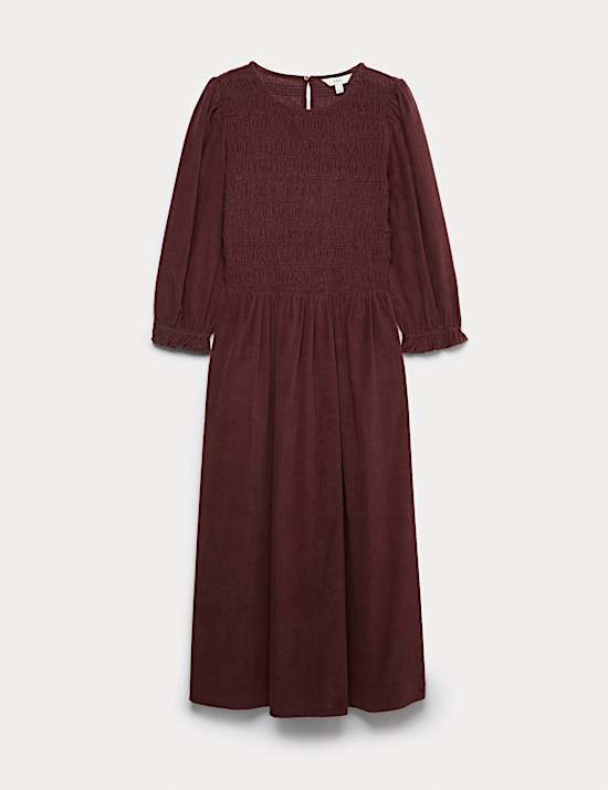 Corduroy Midi Shirred Waisted Dress
