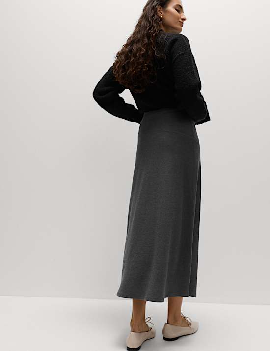Jersey Seam Detail Midi A-Line Skirt