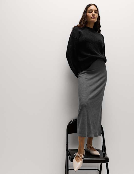 Jersey Seam Detail Midi A-Line Skirt