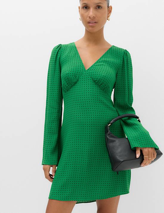 Polka Dot V Neck Mini Tea Dress