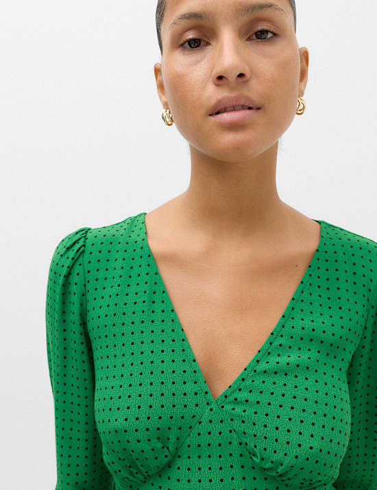 Polka Dot V Neck Mini Tea Dress