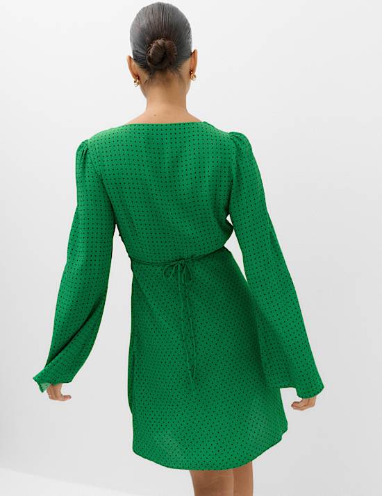 Polka Dot V Neck Mini Tea Dress