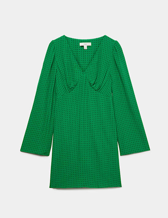 Polka Dot V Neck Mini Tea Dress