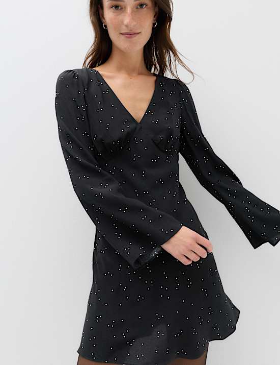 Polka Dot V Neck Mini Tea Dress