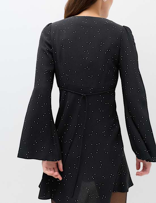 Polka Dot V Neck Mini Tea Dress