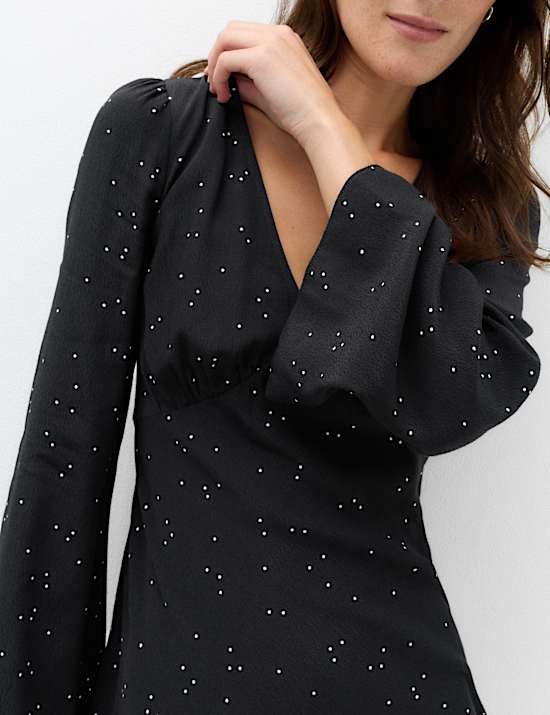 Polka Dot V Neck Mini Tea Dress