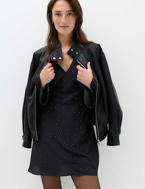 Polka Dot V Neck Mini Tea Dress