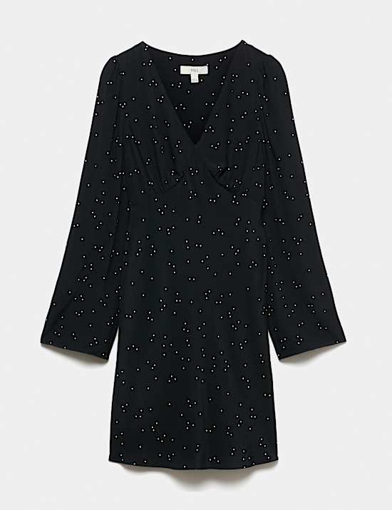 Polka Dot V Neck Mini Tea Dress