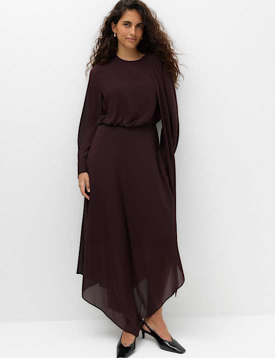 Chiffon Tie Neck Maxi Waisted Dress