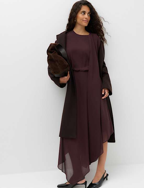 Chiffon Tie Neck Maxi Waisted Dress