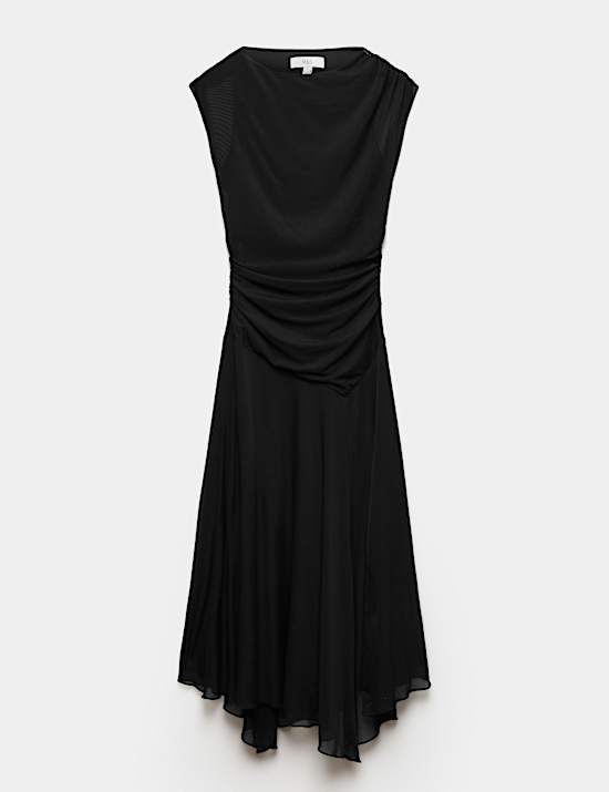 Tailliertes Midi-Kleid mit U-Boot-Ausschnitt und Mesh