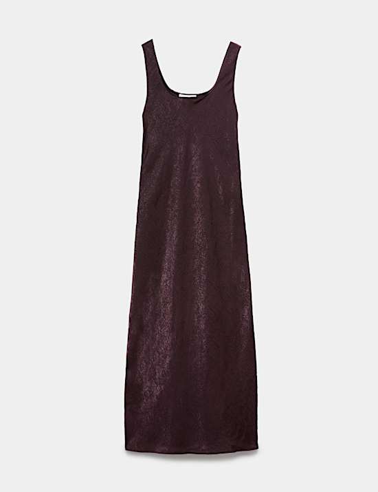 Gaun Slip Midi Satin Leher U Rendah