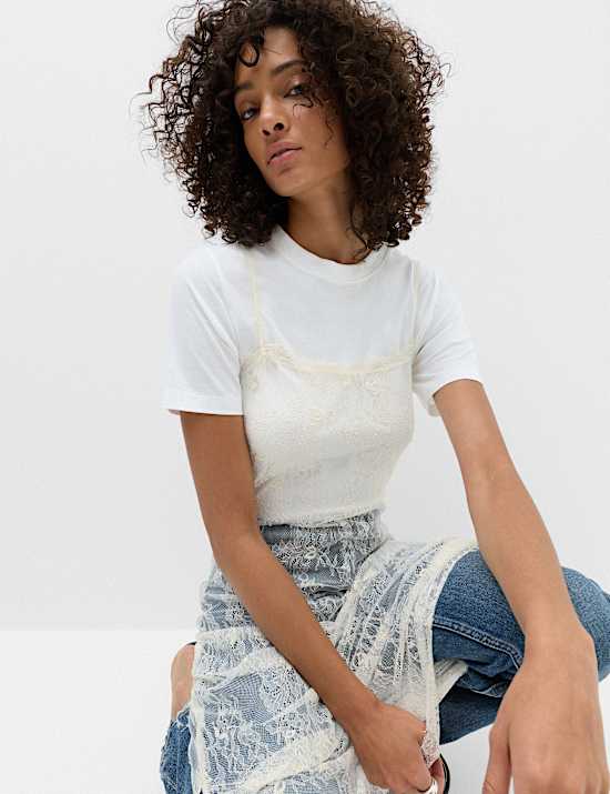 Cotton Blend Lace Midi Cami Dress