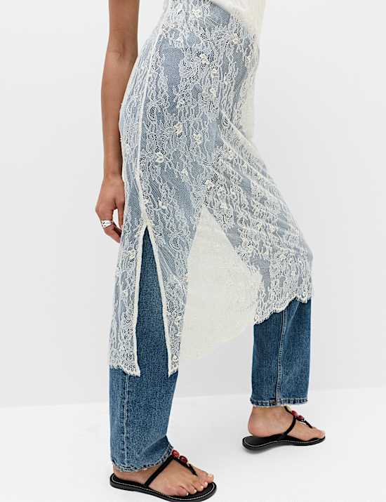 Cotton Blend Lace Midi Cami Dress