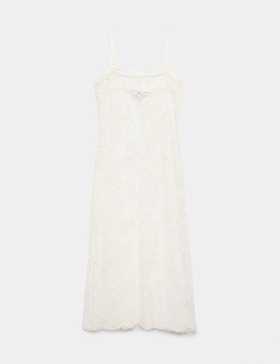 Cotton Blend Lace Midi Cami Dress