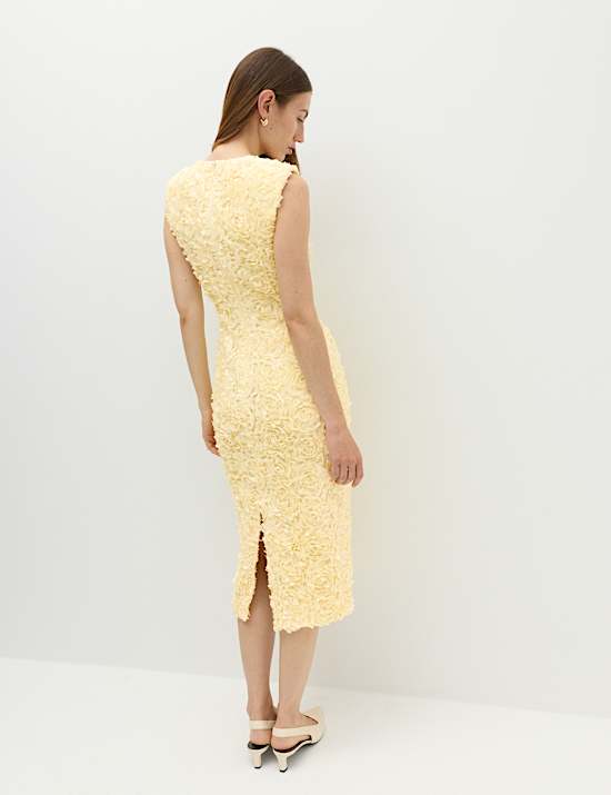 Floral Appliqu&eacute; V-Neck Midi Bodycon Dress
