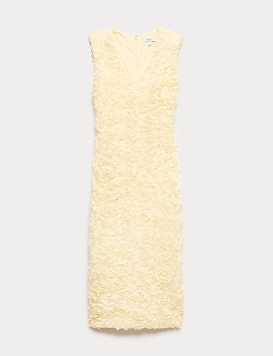 Floral Appliqu&eacute; V-Neck Midi Bodycon Dress