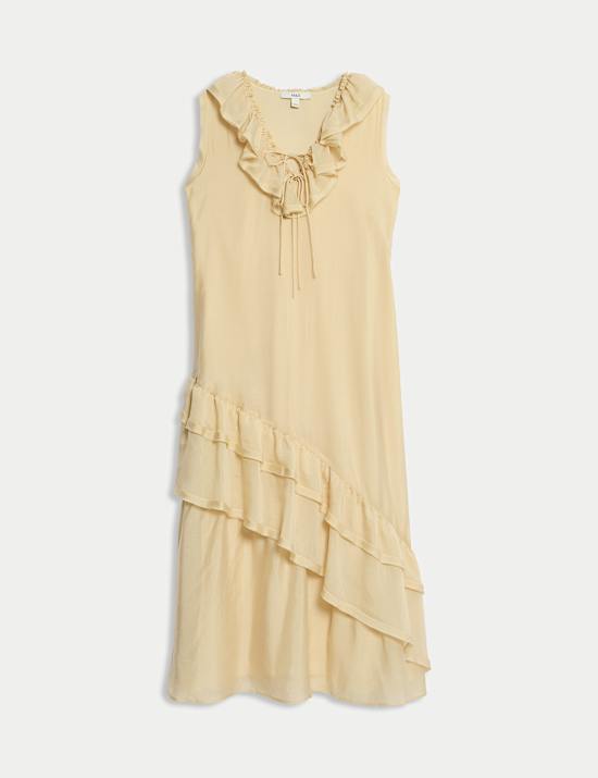 Lyocell Rich Ruffle Midi Column Dress