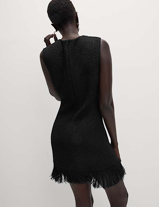 Textured Knitted Fringed Mini Dress
